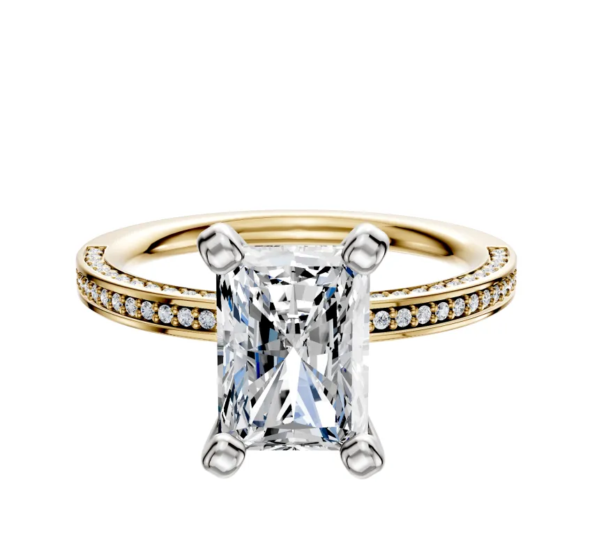 14K Two Tone 4 Prong Classic Flat 3-Row-Pave 2.0mm Engagement Ring sold by Effy