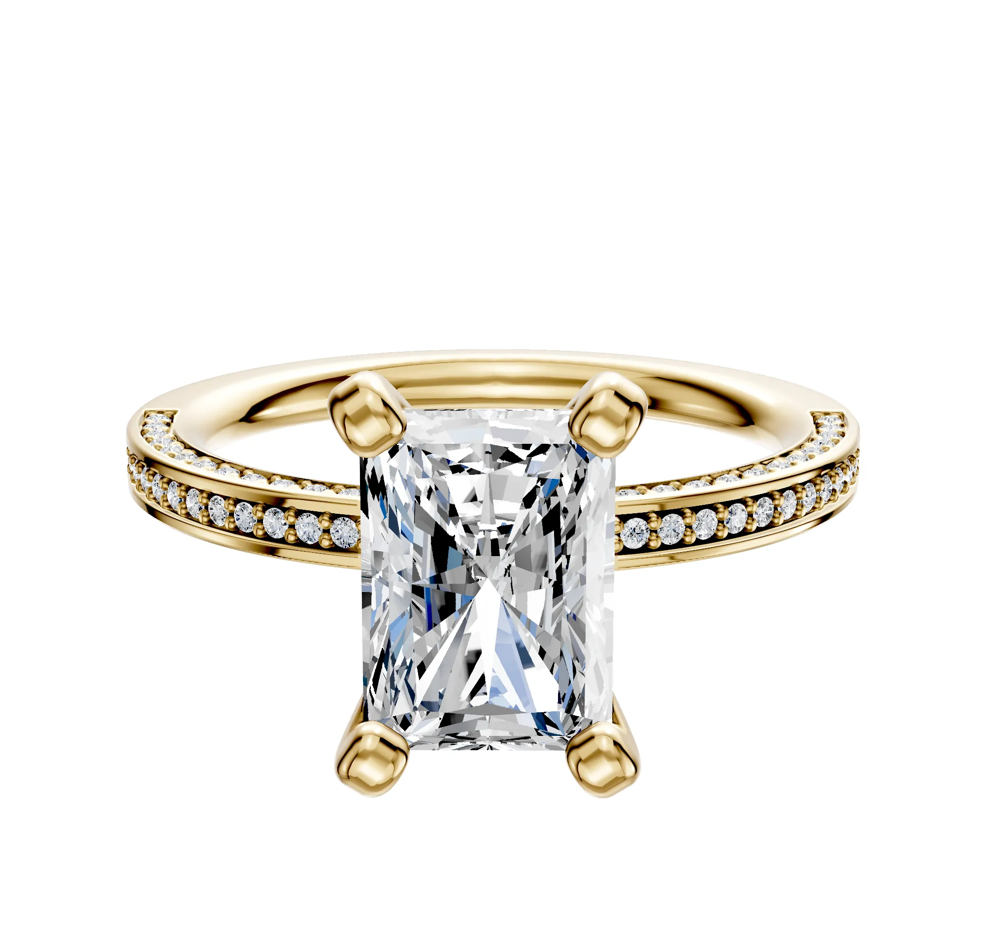 18K Yellow Gold 4 Prong Classic Flat 3-Row-Pave 2.0mm Engagement Ring sold by Effy