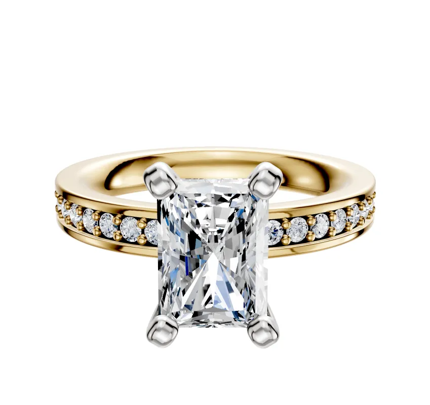 14K Two Tone 4 Prong Classic Flat 1-Row-Pave 2.5mm Engagement Ring sold by Effy