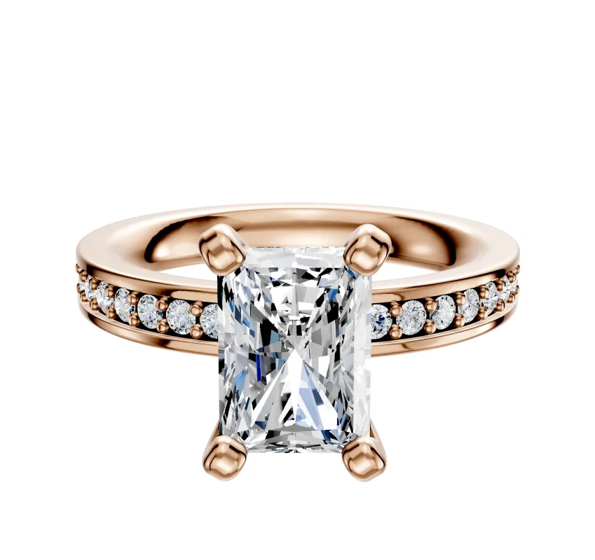 14K Rose Gold 4 Prong Classic Flat 1-Row-Pave 2.5mm Engagement Ring made by Effy