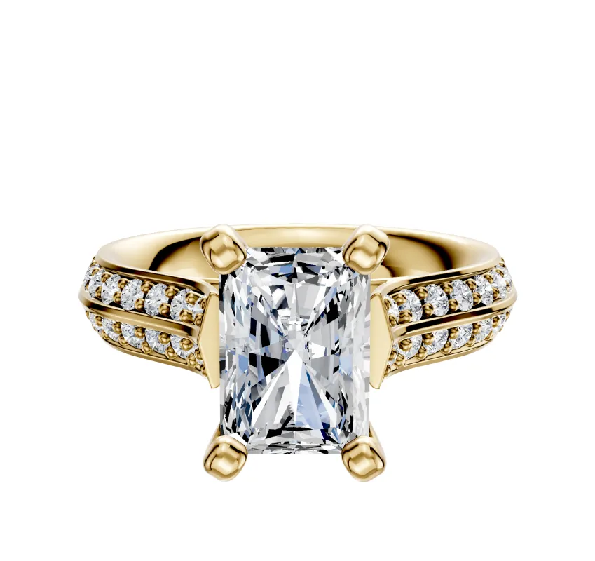 14K Yellow Gold 4 Prong Cathedral Knife Edge 1-Row-Pave 2.5mm Engagement Ring made by Effy