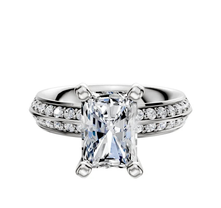 18K White Gold 4 Prong Classic Knife Edge 1-Row-Pave 2.5mm Engagement Ring made by Effy