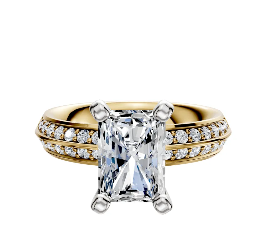 18K Two Tone 4 Prong Classic Knife Edge 1-Row-Pave 2.5mm Engagement Ring made by Effy