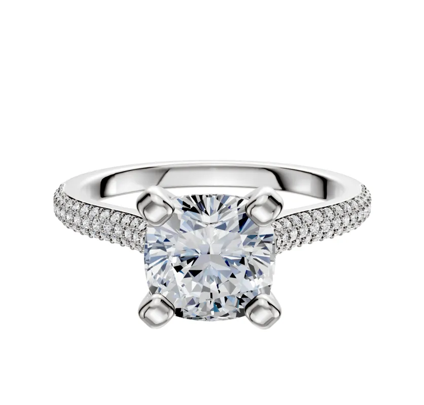 14K White Gold 4 Prong Cathedral Dome 3-Row-Pave 2.0mm Engagement Ring sold by Effy