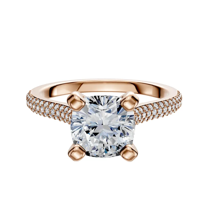 14K Rose Gold 4 Prong Cathedral Dome 3-Row-Pave 2.0mm Engagement Ring made by Effy