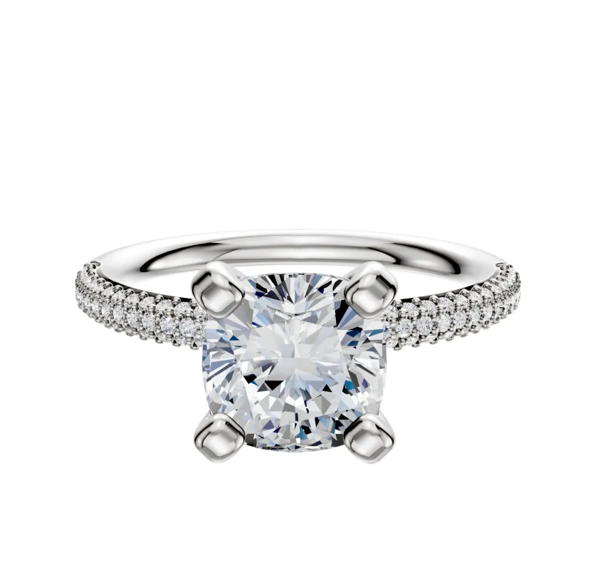 14K White Gold 4 Prong Classic Dome 3-Row-Pave 2.0mm Engagement Ring sold by Effy