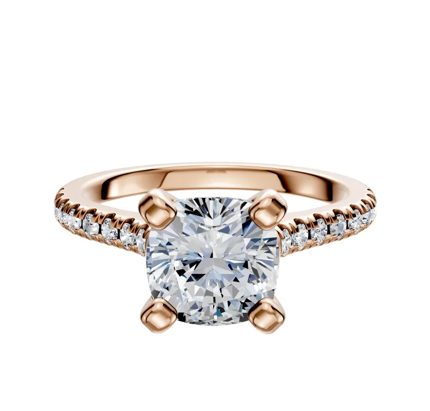 14K Rose Gold 4 Prong Cathedral Dome 1-Row-Pave 2.5mm Engagement Ring made by Effy