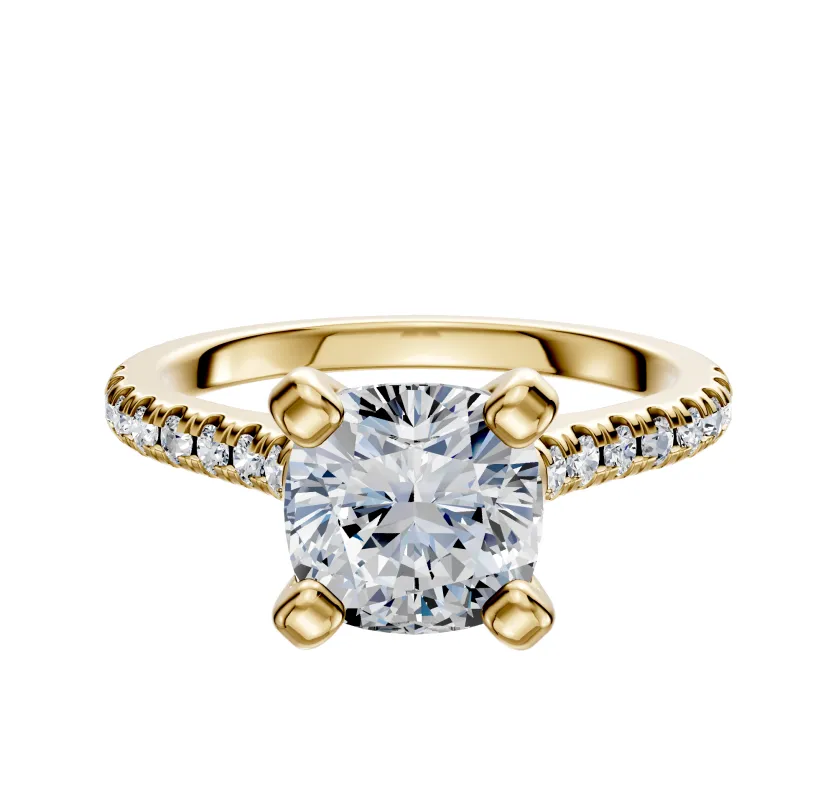 18K Yellow Gold 4 Prong Cathedral Dome 1-Row-Pave 2.5mm Engagement Ring made by Effy
