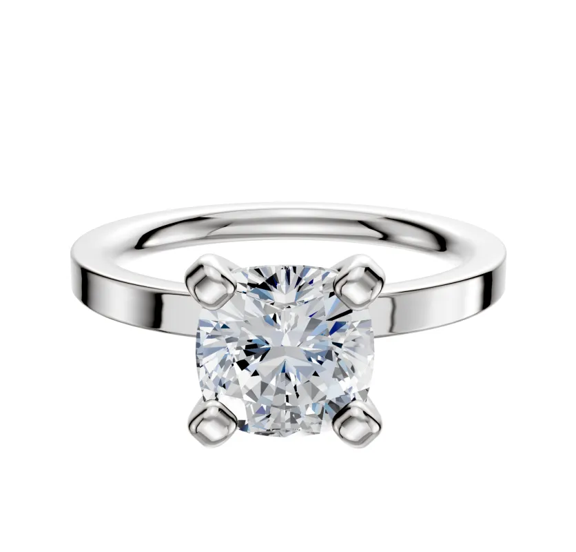 14K White Gold 4 Prong Classic Flat 2.0mm Engagement Ring made by Effy