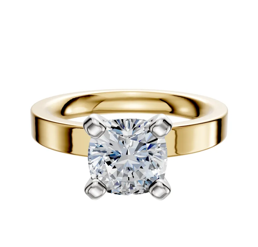 18K Two Tone 4 Prong Classic Flat 3.0mm Engagement Ring made by Effy