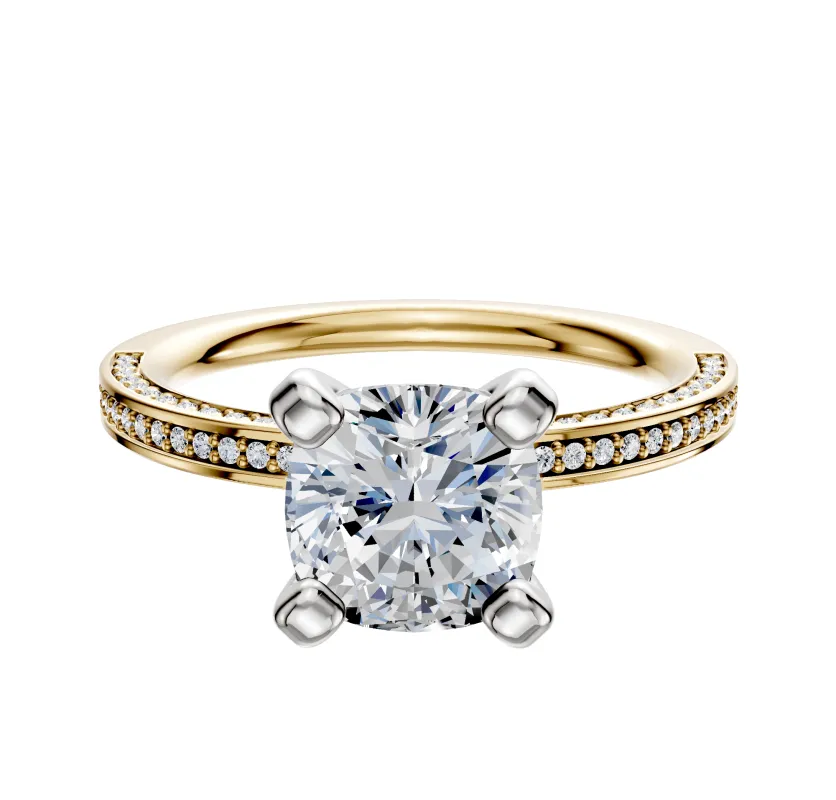 14K Two Tone 4 Prong Classic Flat 3-Row-Pave 2.0mm Engagement Ring made by Effy