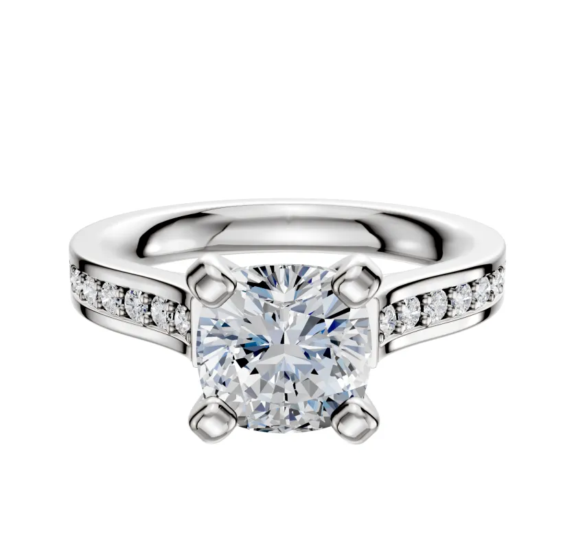 Platinum 4 Prong Cathedral Flat 1-Row-Pave 2.5mm Engagement Ring sold by Effy