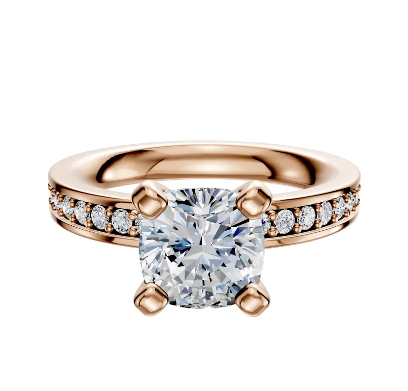 18K Rose Gold 4 Prong Classic Flat 1-Row-Pave 2.5mm Engagement Ring made by Effy