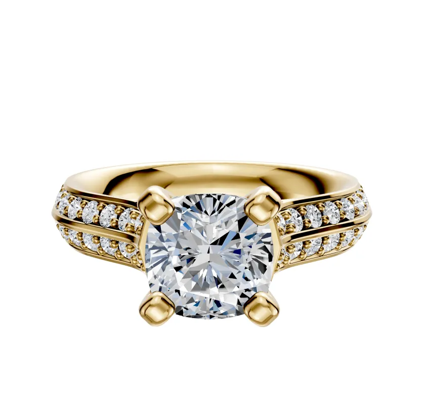 14K Yellow Gold 4 Prong Cathedral Knife Edge 1-Row-Pave 2.5mm Engagement Ring sold by Effy