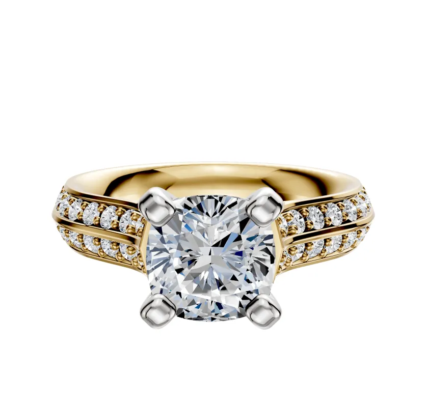 14K Two Tone 4 Prong Cathedral Knife Edge 1-Row-Pave 2.5mm Engagement Ring sold by Effy