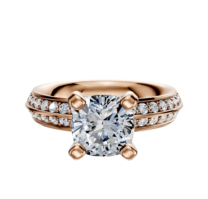 14K Rose Gold 4 Prong Classic Knife Edge 1-Row-Pave 2.5mm Engagement Ring sold by Effy