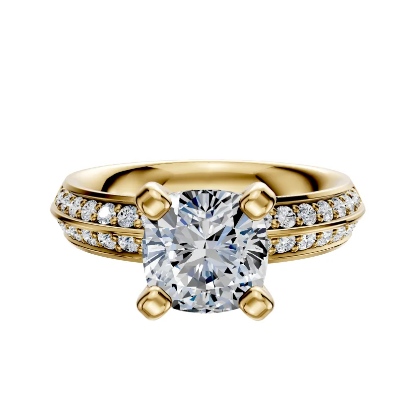 14K Yellow Gold 4 Prong Classic Knife Edge 1-Row-Pave 2.5mm Engagement Ring sold by Effy