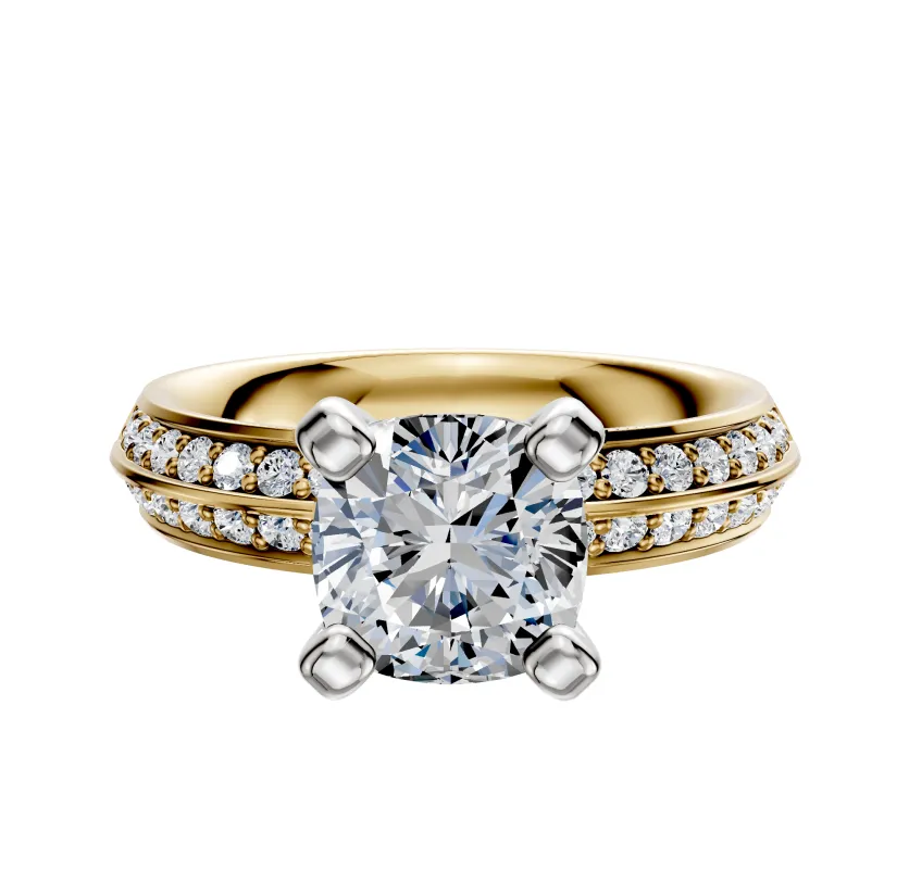 18K Two Tone 4 Prong Classic Knife Edge 1-Row-Pave 2.5mm Engagement Ring sold by Effy