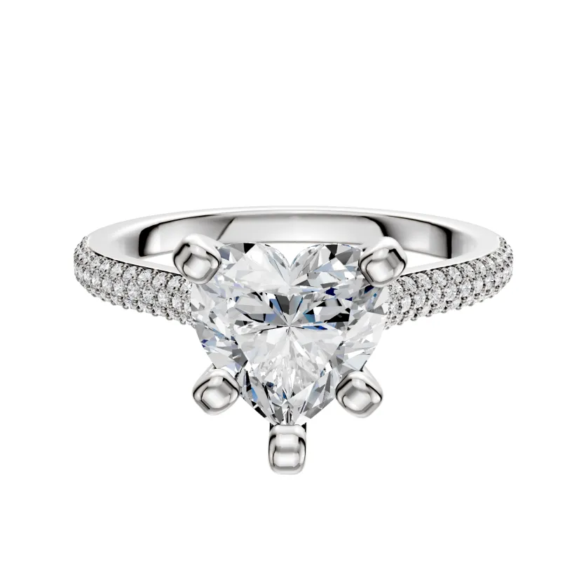 14K White Gold 4 Prong Cathedral Dome 3-Row-Pave 2.0mm Engagement Ring made by Effy