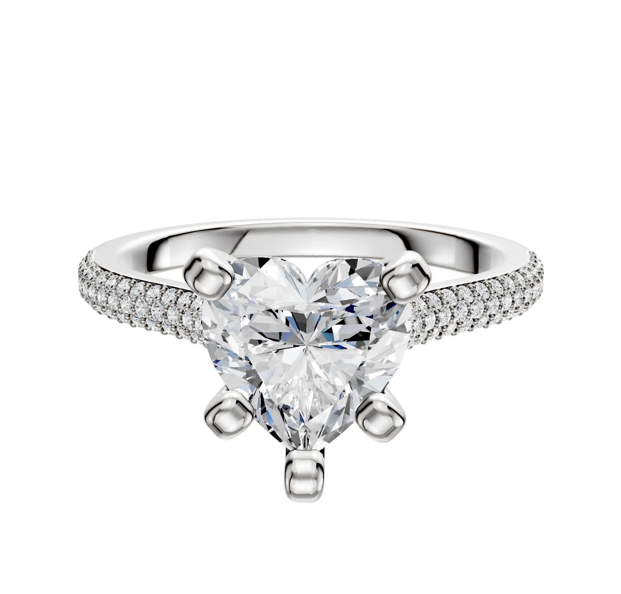 14K White Gold 4 Prong Cathedral Dome 3-Row-Pave 2.0mm Engagement Ring sold by Effy