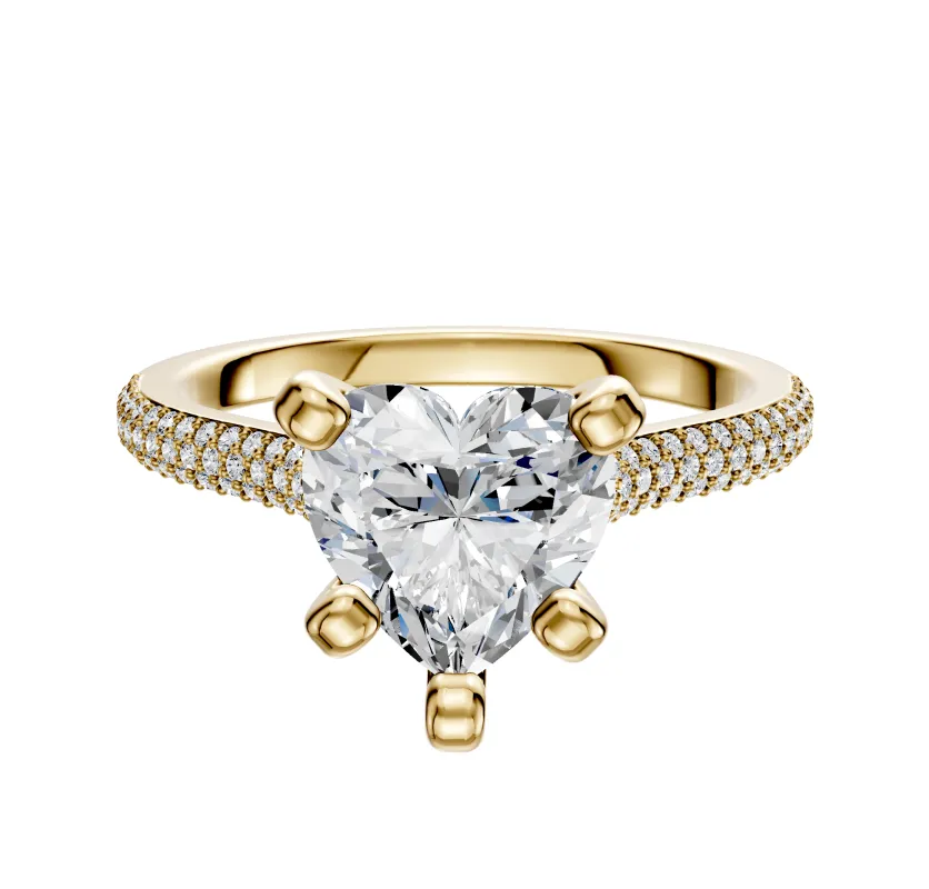 18K Yellow Gold 4 Prong Cathedral Dome 3-Row-Pave 2.0mm Engagement Ring made by Effy
