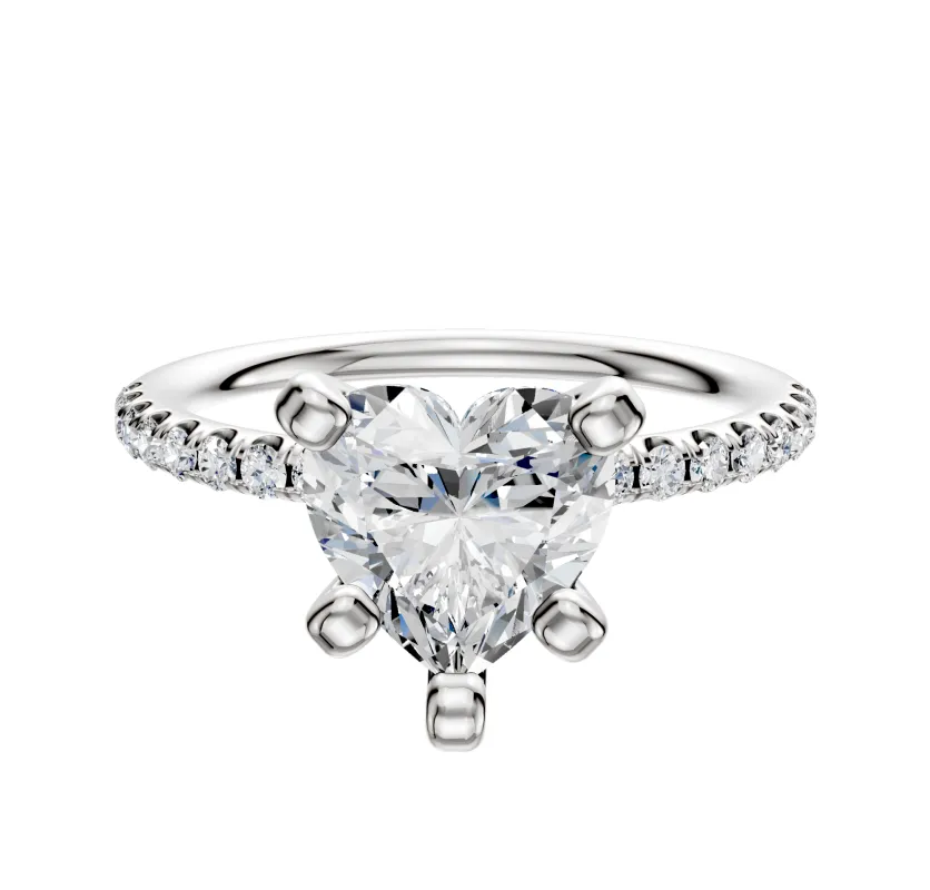18K White Gold 4 Prong Classic Dome 1-Row-Pave 2.5mm Engagement Ring sold by Effy