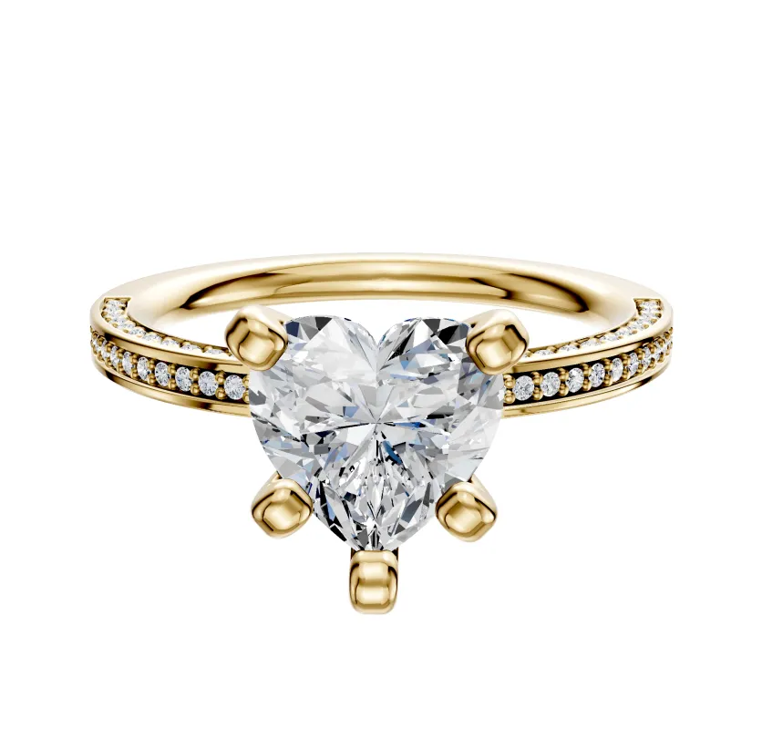 14K Yellow Gold 4 Prong Classic Flat 3-Row-Pave 2.0mm Engagement Ring made by Effy