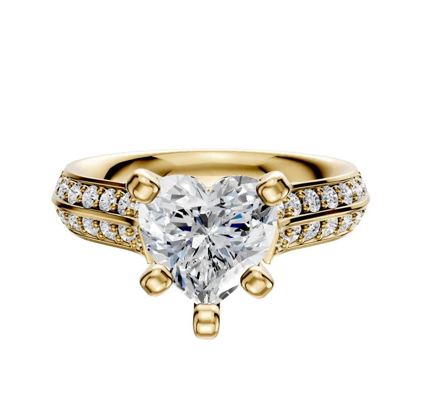 14K Yellow Gold 4 Prong Cathedral Knife Edge 1-Row-Pave 2.5mm Engagement Ring made by Effy