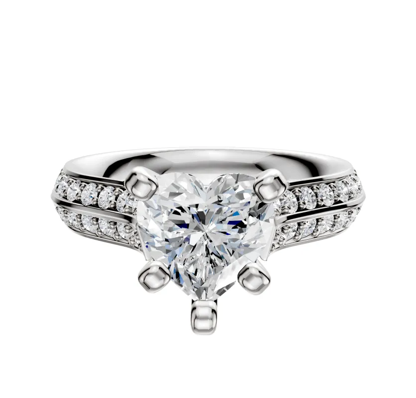 Platinum 4 Prong Cathedral Knife Edge 1-Row-Pave 2.5mm Engagement Ring made by Effy