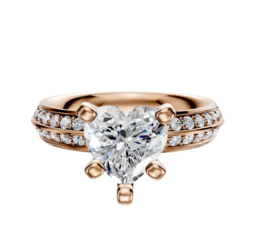 18K Rose Gold 4 Prong Classic Knife Edge 1-Row-Pave 2.5mm Engagement Ring sold by Effy