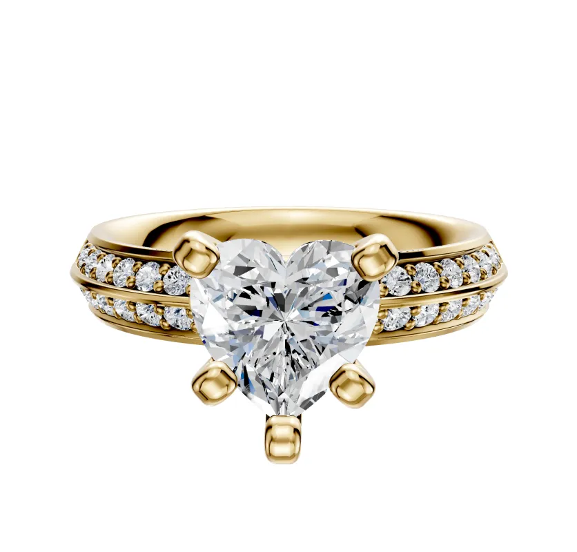 18K Yellow Gold 4 Prong Classic Knife Edge 1-Row-Pave 2.5mm Engagement Ring sold by Effy