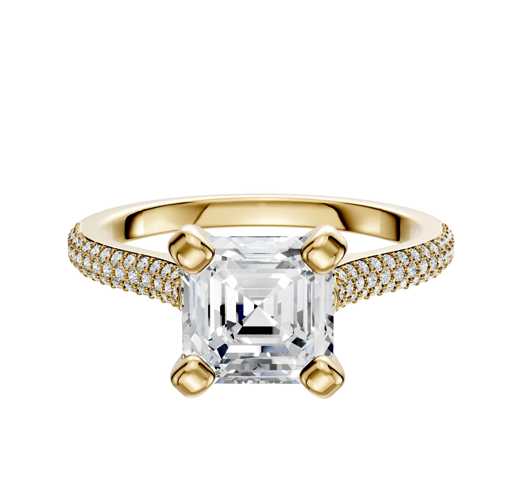 14K Yellow Gold 4 Prong Cathedral Dome 3-Row-Pave 2.0mm Engagement Ring sold by Effy