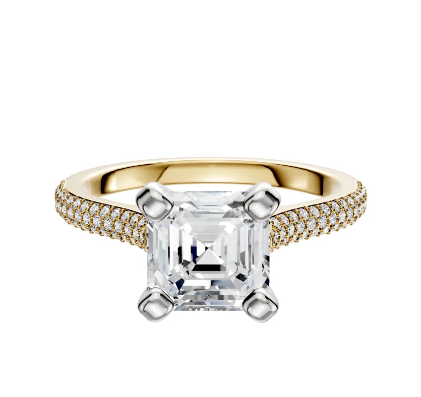 14K Two Tone 4 Prong Cathedral Dome 3-Row-Pave 2.0mm Engagement Ring made by Effy