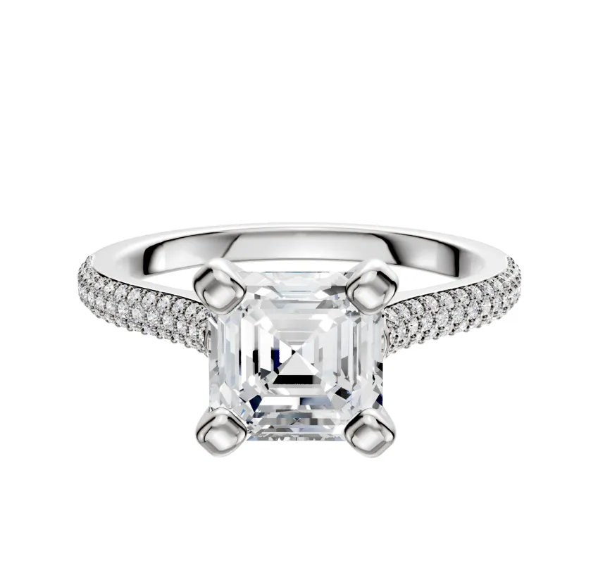 Platinum 4 Prong Cathedral Dome 3-Row-Pave 2.0mm Engagement Ring made by Effy