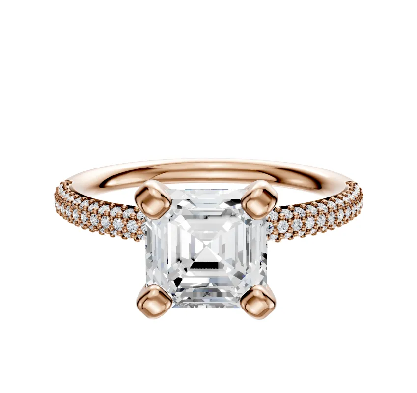 14K Rose Gold 4 Prong Classic Dome 3-Row-Pave 2.0mm Engagement Ring sold by Effy