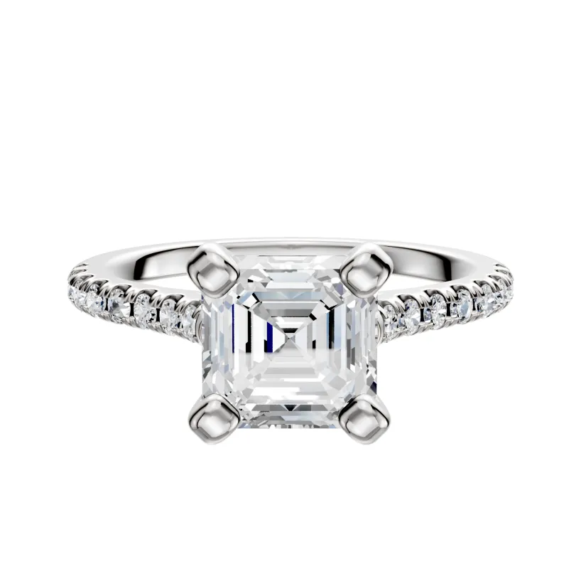 14K White Gold 4 Prong Cathedral Dome 1-Row-Pave 2.5mm Engagement Ring made by Effy