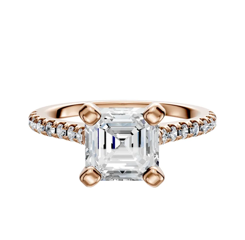 14K Rose Gold 4 Prong Cathedral Dome 1-Row-Pave 2.5mm Engagement Ring made by Effy