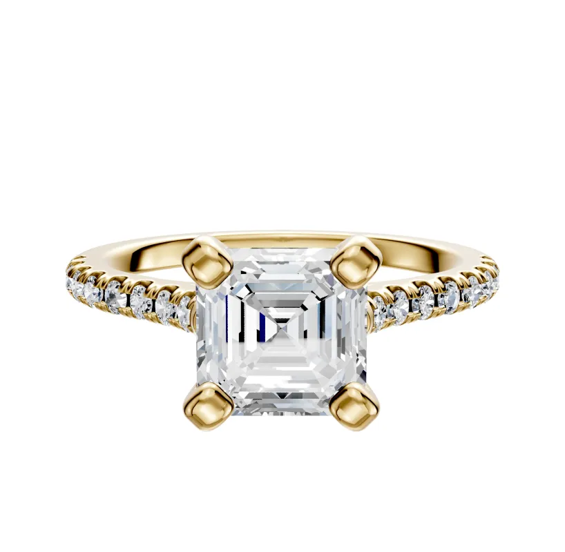 18K Yellow Gold 4 Prong Cathedral Dome 1-Row-Pave 2.5mm Engagement Ring made by Effy