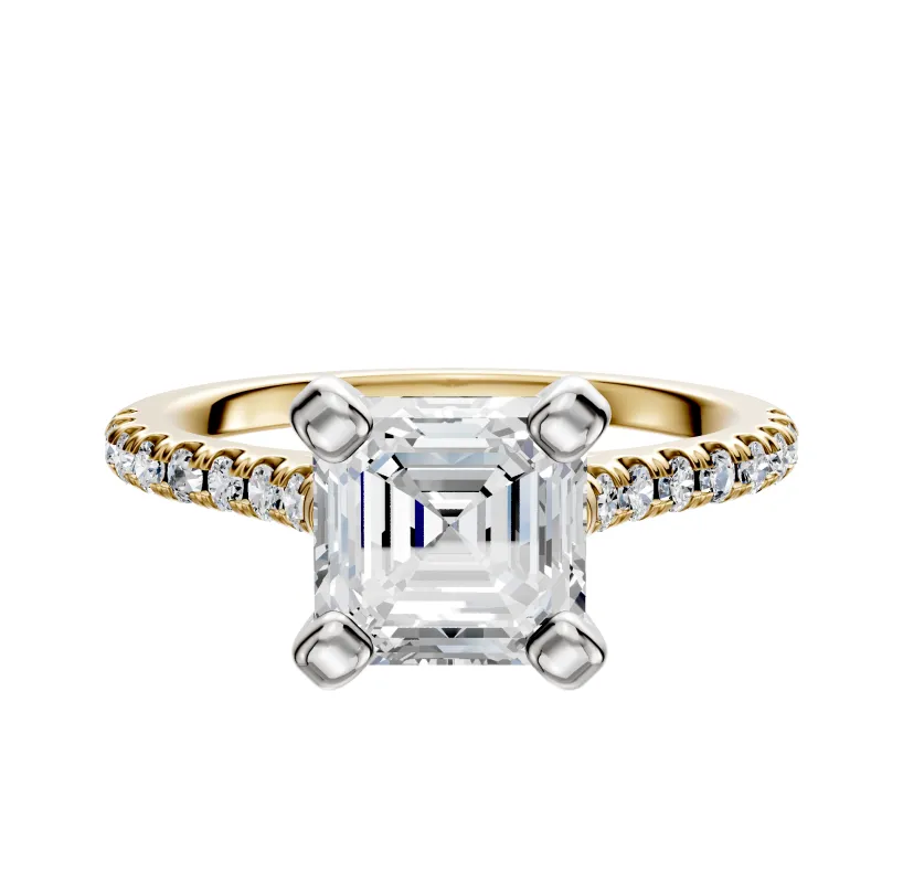 18K Two Tone 4 Prong Cathedral Dome 1-Row-Pave 2.5mm Engagement Ring made by Effy