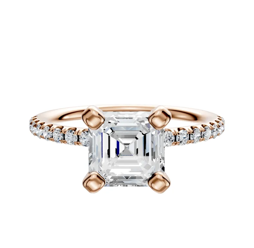 18K Rose Gold 4 Prong Classic Dome 1-Row-Pave 2.5mm Engagement Ring made by Effy