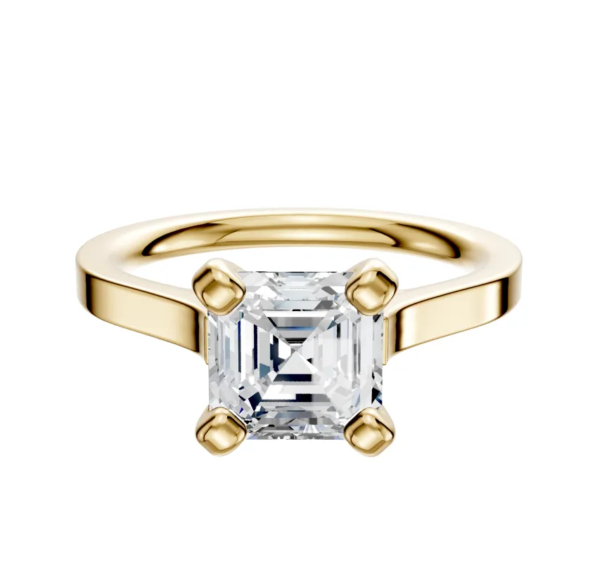 14K Yellow Gold 4 Prong Cathedral Flat 2.0mm Engagement Ring made by Effy