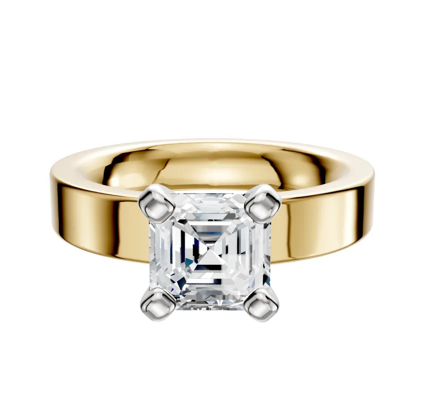 18K Two Tone 4 Prong Classic Flat 4.0mm Engagement Ring made by Effy