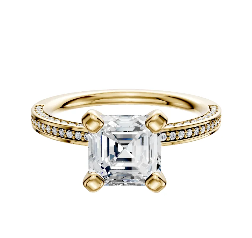 14K Yellow Gold 4 Prong Classic Flat 3-Row-Pave 2.0mm Engagement Ring sold by Effy