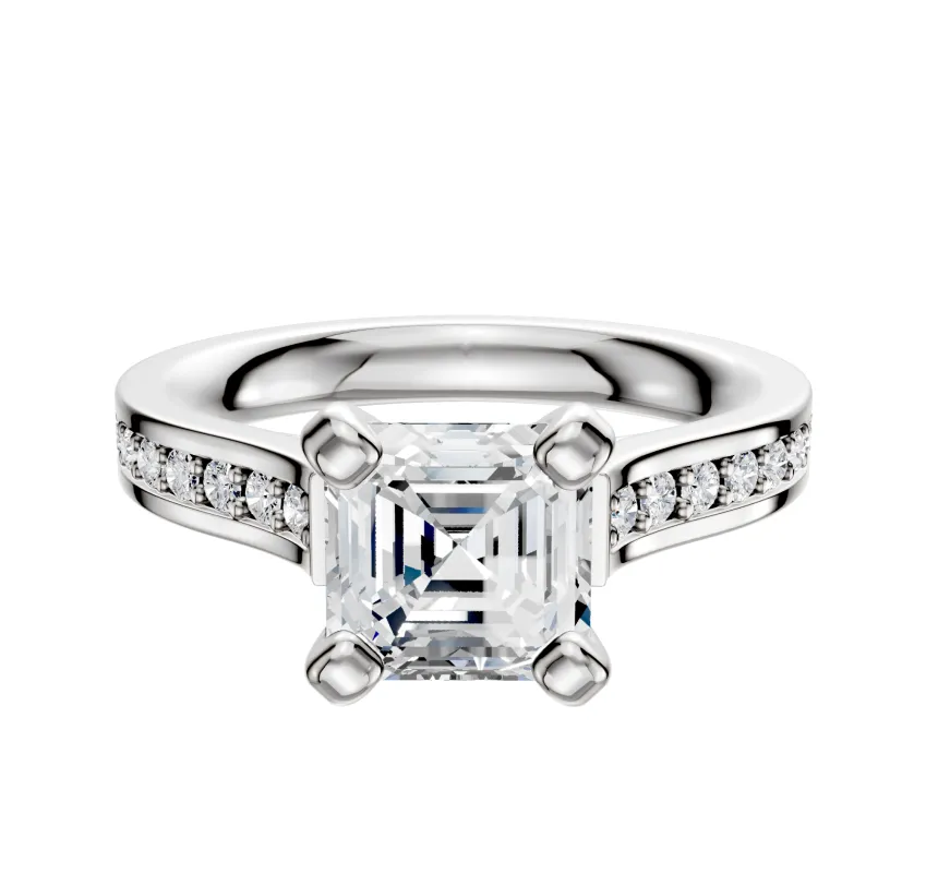 14K White Gold 4 Prong Cathedral Flat 1-Row-Pave 2.5mm Engagement Ring sold by Effy