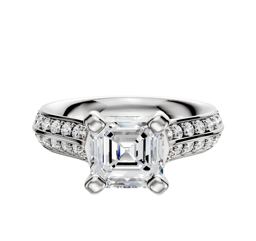 14K White Gold 4 Prong Cathedral Knife Edge 1-Row-Pave 2.5mm Engagement Ring made by Effy