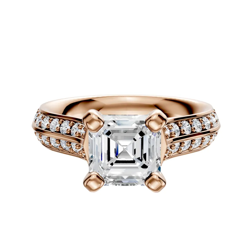 14K Rose Gold 4 Prong Cathedral Knife Edge 1-Row-Pave 2.5mm Engagement Ring made by Effy