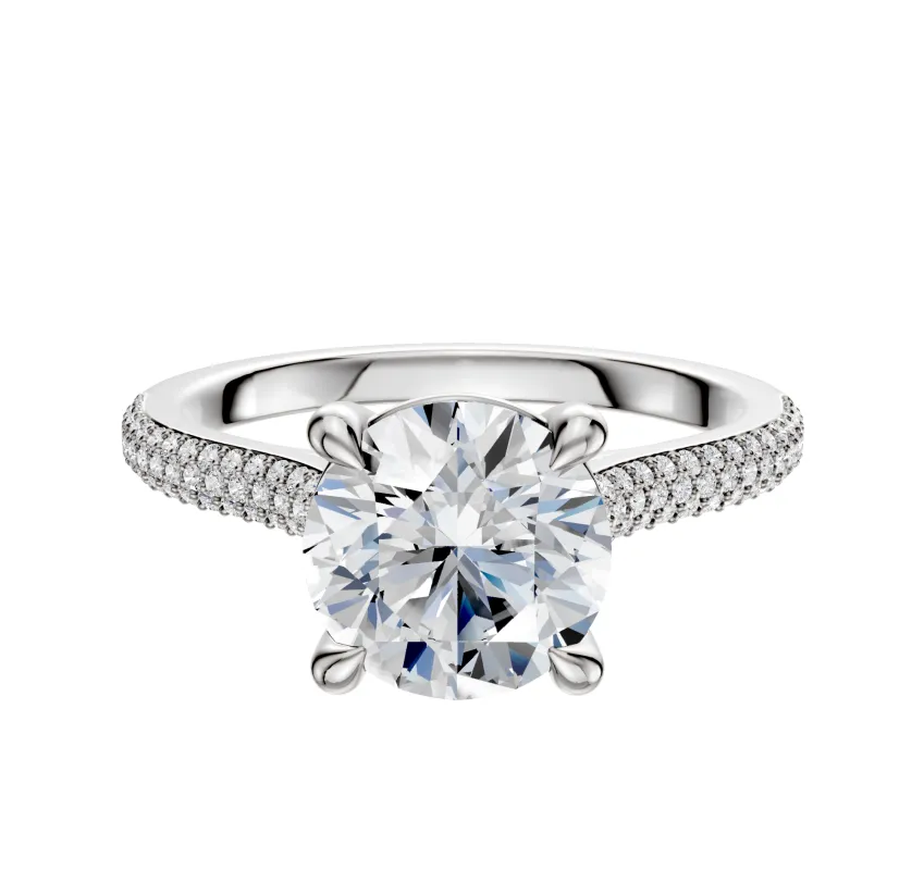 14K White Gold 4 Prong Basket Cathedral Dome 3-Row-Pave 2.0mm Engagement Ring sold by Effy