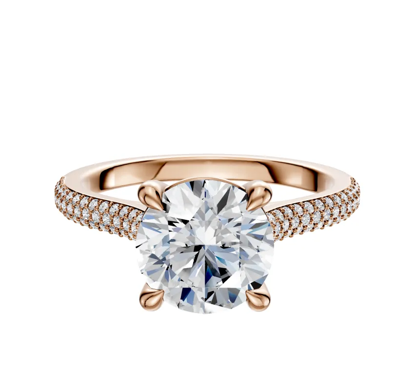 14K Rose Gold 4 Prong Basket Cathedral Dome 3-Row-Pave 2.0mm Engagement Ring sold by Effy