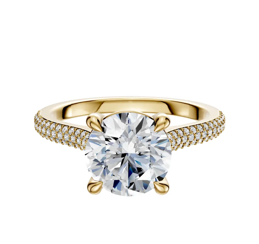 18K Yellow Gold 4 Prong Basket Cathedral Dome 3-Row-Pave 2.0mm Engagement Ring made by Effy