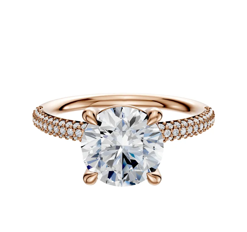 14K Rose Gold 4 Prong Basket Classic Dome 3-Row-Pave 2.0mm Engagement Ring sold by Effy